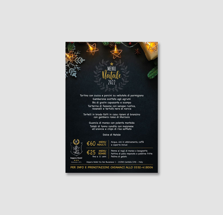 Impero Hotel. Menu Natale 2022